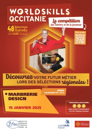 Affiche Les Worldskills Occitanie, découvrez le métier « MARBRERIE DESIGN » en action !