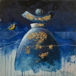 Dolores et l'oiseau bleu 100X100 - mix media - narbero 