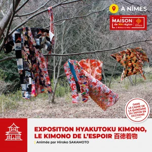 Affiche Exposition "HYAKUTOKU KIMONO, le kimono de l'espoir 百徳着物 »"