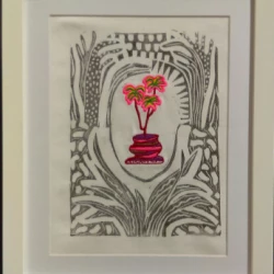 Yucca - broderie machine et linogravure sur tissu, 17 x 23 cm - Baron Martinez 2021 