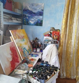 A l'atelier - <p>ma table de peinture</p> - Elisabeth Augendre
