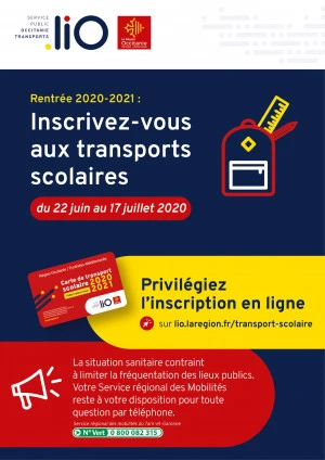 Affiche Inscriptions aux transports scolaires dans le Tarn-et-Garonne - Année scolaire 2020-2021