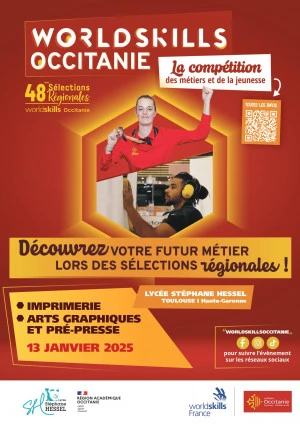 Affiche Les Worldskills Occitanie, découvrez le métier « ARTS GRAPHIQUES ET PRE-PRESSE » en action !