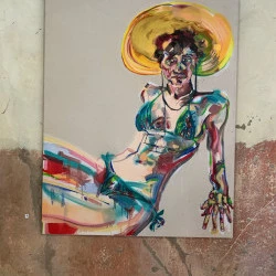 Bikini (Turquoise) - huile, acrylique, bombe sur toile. 2022. 90 x 120 cm