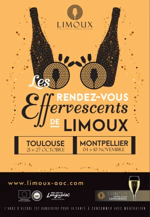 Affiche RDVs Effervescents de Limoux : rendez-vous du 21 au 27 octobre 2024 pour la 5e édition à Toulouse