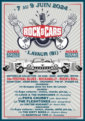Affiche Festival ROCK'&'CARS à Lavaur (81) du 7 au 9 juin 2024