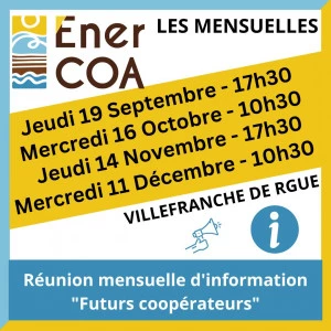 Affiche Les Rdv Economie d'Energie d'Enercoa - Réunion mensuelle d'information sur EnerCOA "Futurs coopérateurs"