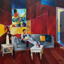 la lettre - peinture à l'huile sur toile de lin 70X70