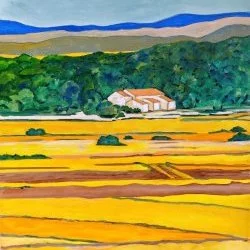 paysage aux champs jaunes - mixte sur toile 146x114 - GELLY 