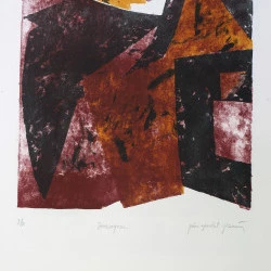 Sousceyrac - lithographie 38x38 dans format 66x51 cm - 3 couleurs - 10 ex. - pierre Guerchet-Jeannin 