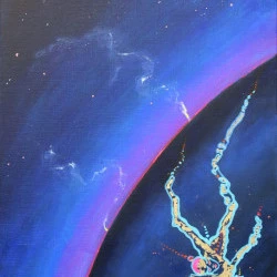 Creature etrange - Peinture acylique et or sur toile, 70 X 50 cm, Stange creature in galaxy, 2021 - 1500 € 