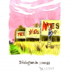 Dialogue de sourds. - issue de la série d'aquarelles Protocole Commotion (29,7x21cm) - Alex Less 