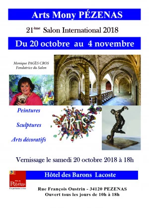 Affiche 21ème Salon Arts Mony Pézenas du 20 octobre au 4 novembre 2018